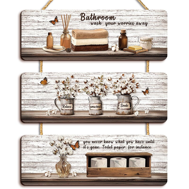 Pigort Rustic Bathroom Wall Decor Wooden Soak Relax Unwind Breathe Plaque Wall Arts Decorations Cutout Farmhouse Sign for Toilet Dressing Room Laundry Room - Image 1