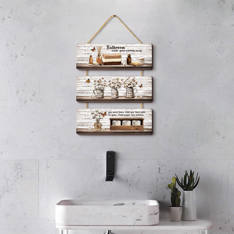 Pigort Rustic Bathroom Wall Decor Wooden Soak Relax Unwind Breathe Plaque Wall Arts Decorations Cutout Farmhouse Sign for Toilet Dressing Room Laundry Room - Image 4