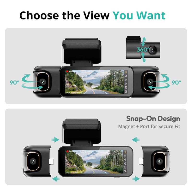 بوتسلاب BOTSLAB 4 Channel 360° Dash Cam, Voice Control, Touch Screen, 128GB Card - Image 3