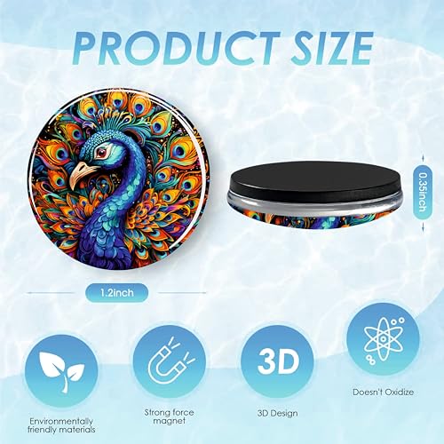 Rangoli 35mm Beautiful Birds and Peacock 3D Glass Fridge Magnets for Home Decoration Sticking Notes and Gifting (Pack of 12) - Image 2