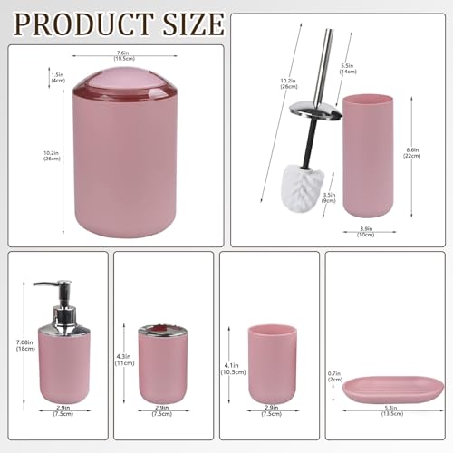 CERBIOR Bathroom Accessories Set 6 Piece Bath Ensemble Includes Soap Dispenser, Toothbrush Holder, Toothbrush Cup, Soap Dish for Decorative Countertop and Housewarming Gift (Blush pink-6pcs) - Image 2