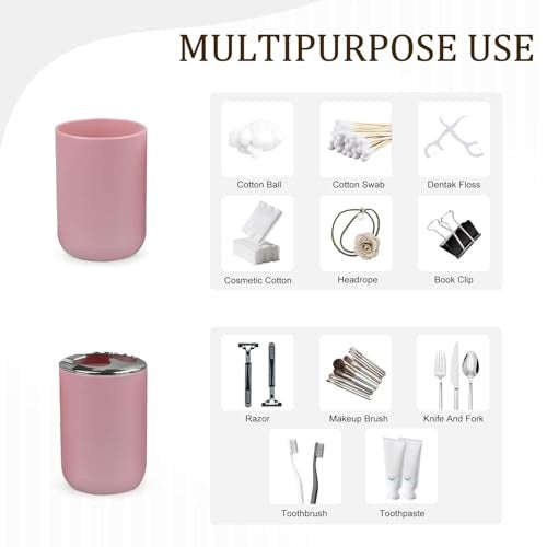 CERBIOR Bathroom Accessories Set 6 Piece Bath Ensemble Includes Soap Dispenser, Toothbrush Holder, Toothbrush Cup, Soap Dish for Decorative Countertop and Housewarming Gift (Blush pink-6pcs) - Image 5