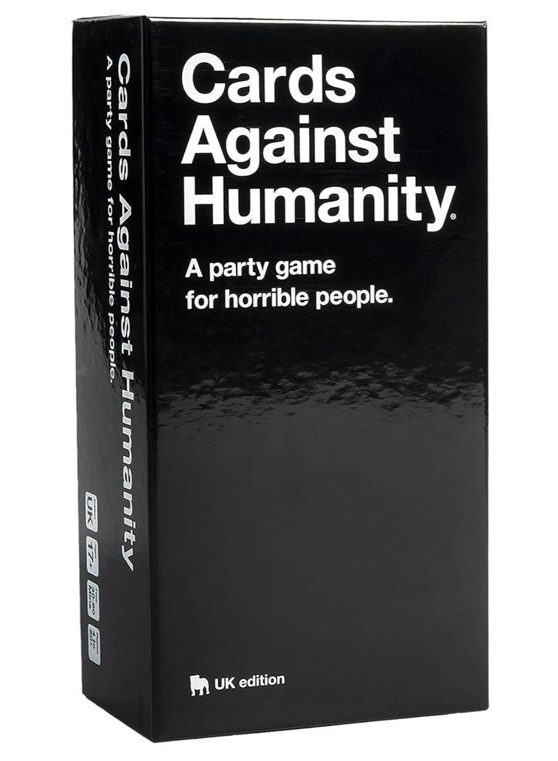 كاردس أجينست هيومانتي Cards Against Humanity إصدار المملكة المتحدة – لعبة بطاقات حفلات أصلية للبالغين للأصدقاء والعائلة، لعبة فكاهة سوداء مضحكة لليالي اللعب والحفلات والتجمعات، إصدار الصندوق الأسود الكلاسيكي - Image 1