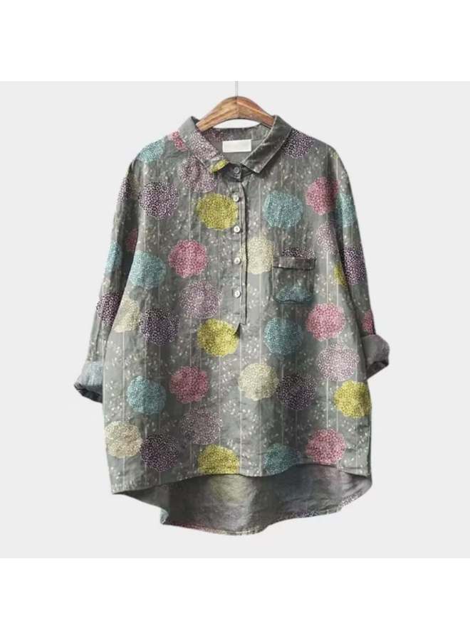 Bestseller Summer Women's New Arrival Loose Printed Round Neck Casual Plus Size Blouse 330