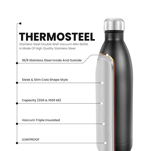 Speedex Thermos Bottle - 1000 ML Vacuum Insulated Stainless Steel for Kids, Men, Women - Thermosteel Bottle Ideal for School, Office, Travel Flask for Hot & Cold Beverages - Black Colour - Image 5