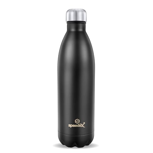 Speedex Thermos Bottle - 1000 ML Vacuum Insulated Stainless Steel for Kids, Men, Women - Thermosteel Bottle Ideal for School, Office, Travel Flask for Hot & Cold Beverages - Black Colour - Image 1