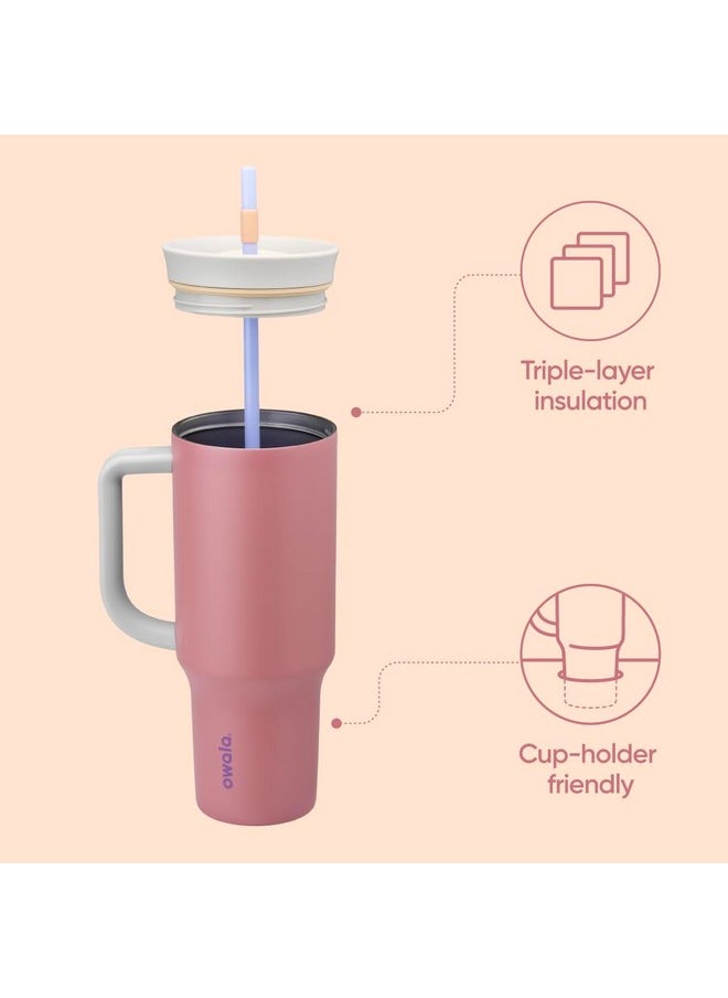 Owala - Owala Stainless Steel Triple Layer Insulated Travel Tumbler with Spill Resistant Lid, Straw, and Carry Handle, BPA Free, 40 oz, Dusty Pink (Yoga Rose) - Image 1