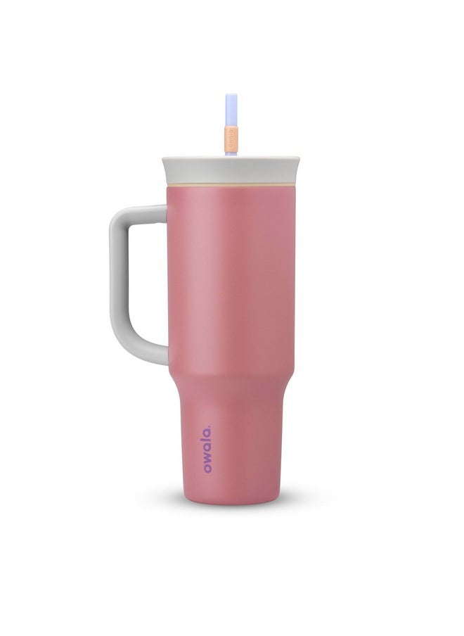 Owala - Owala Stainless Steel Triple Layer Insulated Travel Tumbler with Spill Resistant Lid, Straw, and Carry Handle, BPA Free, 40 oz, Dusty Pink (Yoga Rose) - Image 1