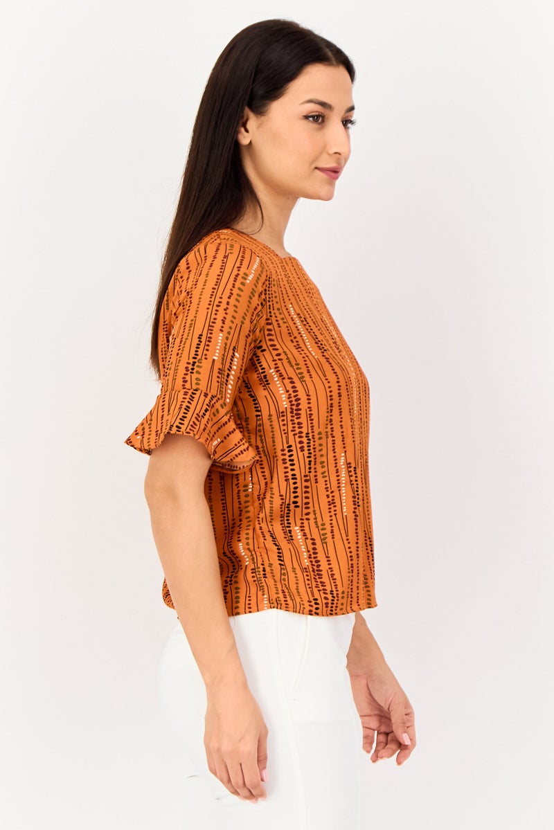 VERO MODA بلوزة نسائية بأكمام جرس من فيرو مودا بتصميم مربع العنق وطباعة شاملة، متعددة الألوان - Image 3