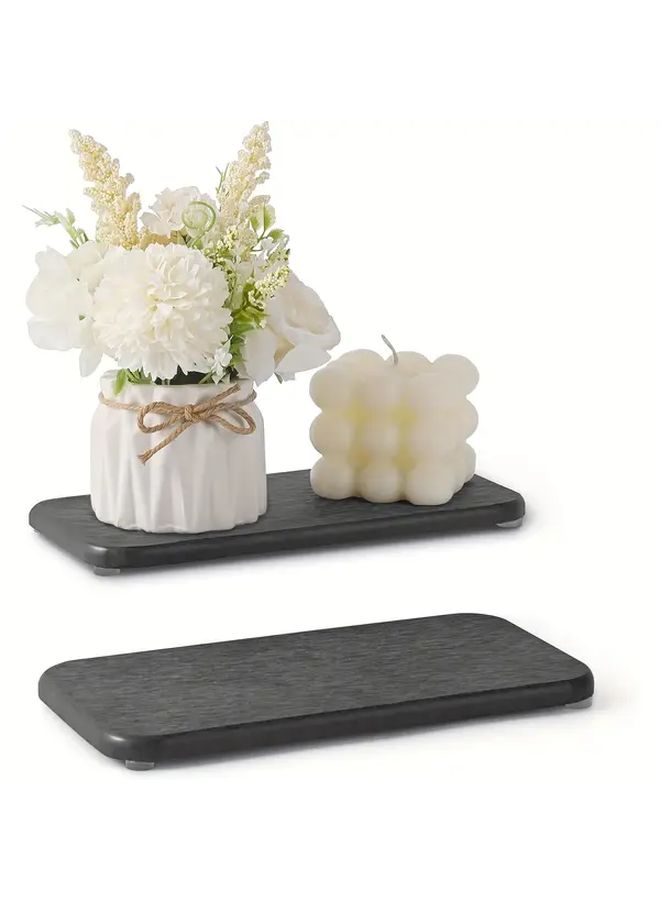 2pcs Natural Diatomite Stone Bath And Sink Mat White Two Piece Set 7.87 3.94 Inch Quick Dry Absorbent Diatomite Mud Tray Dish Soap Dispenser Holder Non Slip Bathroom Counter Diatomite Powder Effect - Image 2