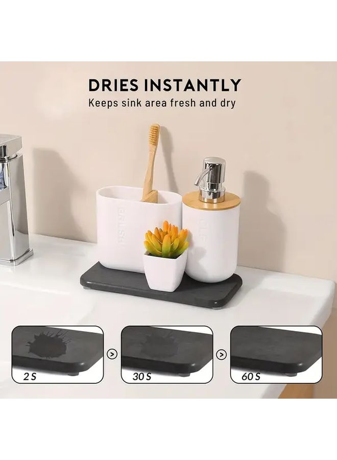 2pcs Natural Diatomite Stone Bath And Sink Mat White Two Piece Set 7.87 3.94 Inch Quick Dry Absorbent Diatomite Mud Tray Dish Soap Dispenser Holder Non Slip Bathroom Counter Diatomite Powder Effect - Image 4