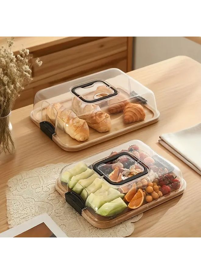 Large Bamboo Serving Board With 6 Compartments And Locking Lid Portable Leak Proof - Image 2