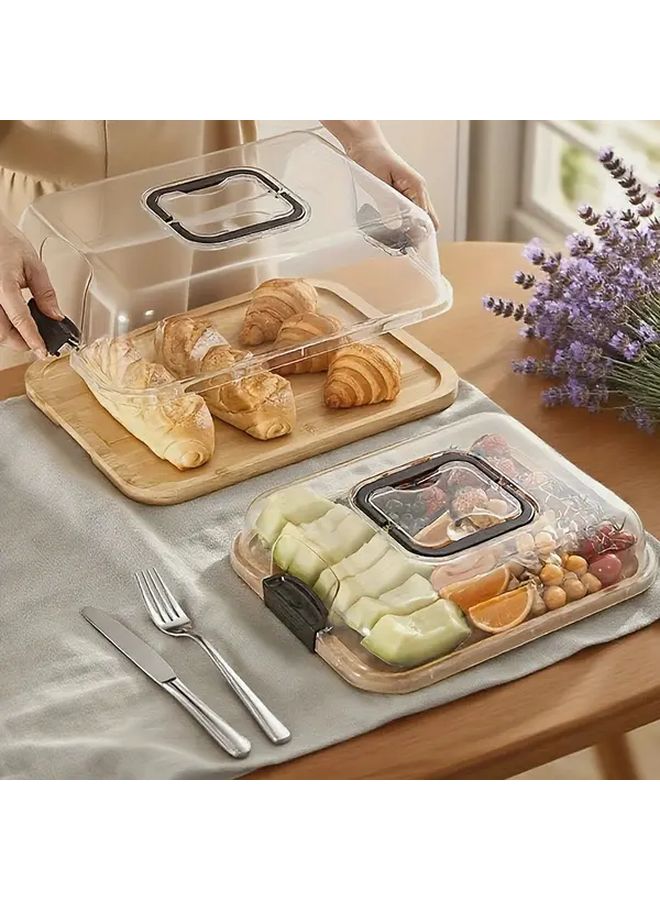 Large Bamboo Serving Board With 6 Compartments And Locking Lid Portable Leak Proof - Image 4