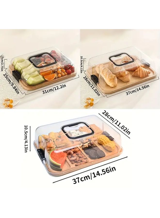 Large Bamboo Serving Board With 6 Compartments And Locking Lid Portable Leak Proof - Image 3