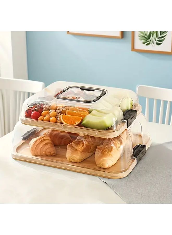 Large Bamboo Serving Board With 6 Compartments And Locking Lid Portable Leak Proof - Image 1
