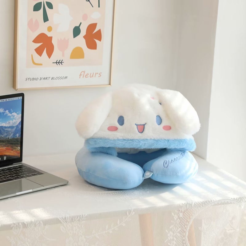 Cute Hooded Neck Pillow for Travel and Office White Jade dog