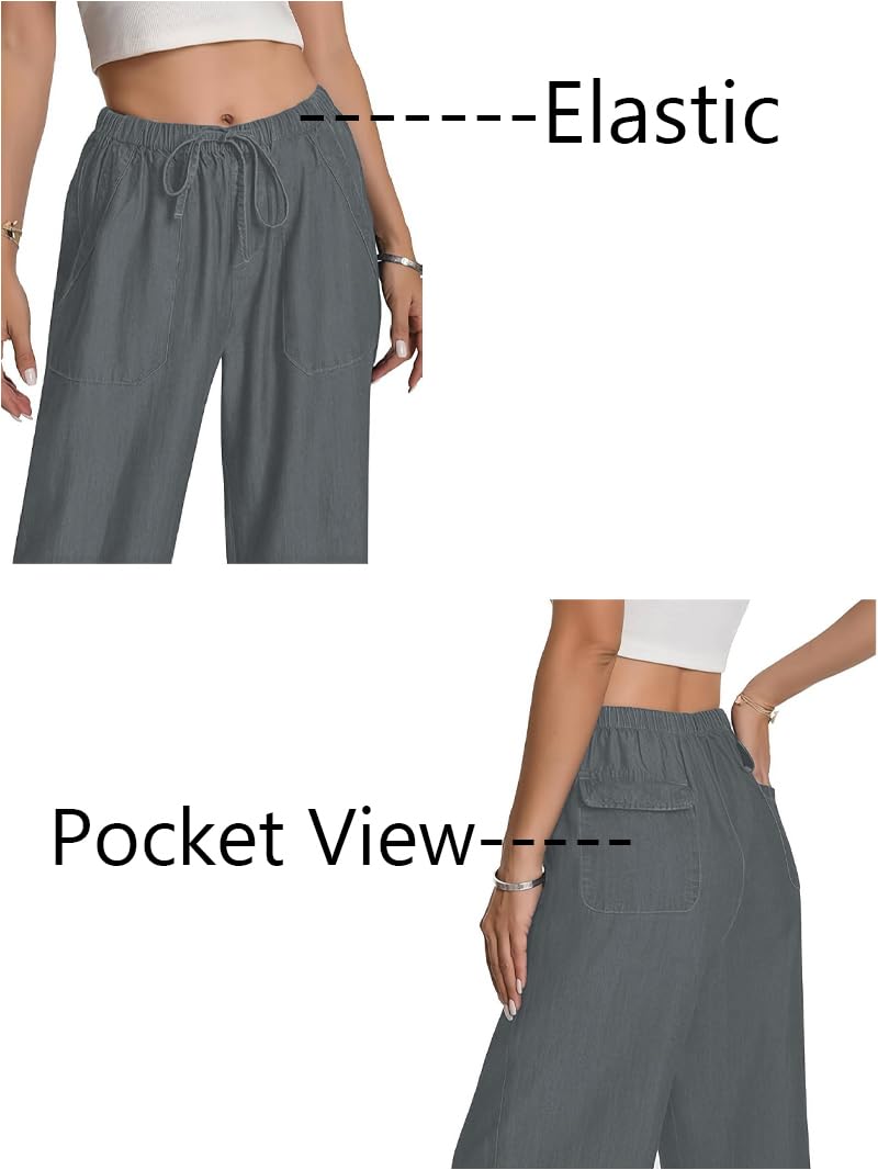 TOPLOT Women's Wide-Leg Drawstring Jeans Pants (Wide-Leg-Jeans-5251-Grey-30) - Image 2