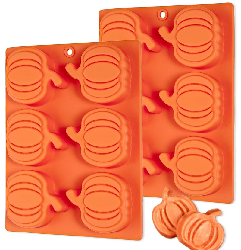 Webake Pumpkin Cake Molds Silicone Pumpkin Cake Pan 6Cavity Pumpkin Mold for Baking Cupcake Chocolate Pack of 2