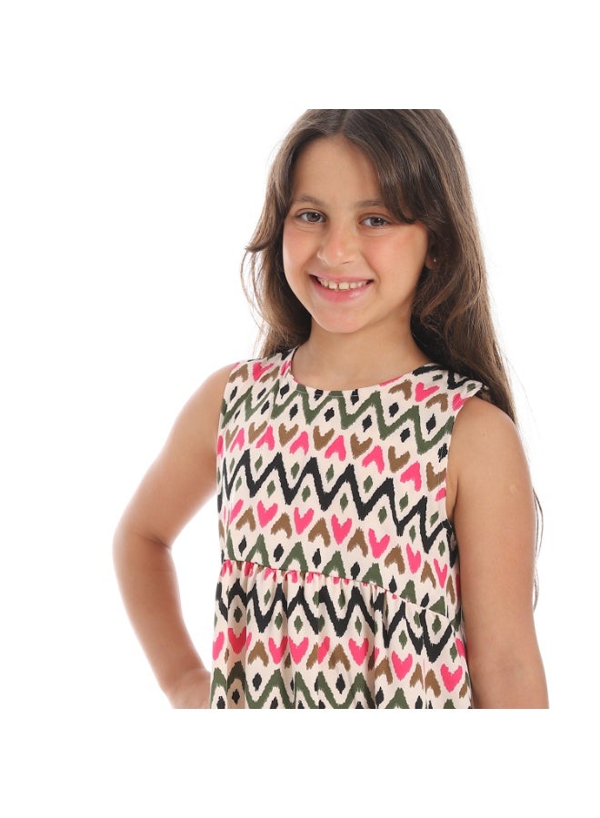 Andora Back Decorative Bow Sleeveless Girls Dress_Beige, Fuchsia and Olive - Image 4