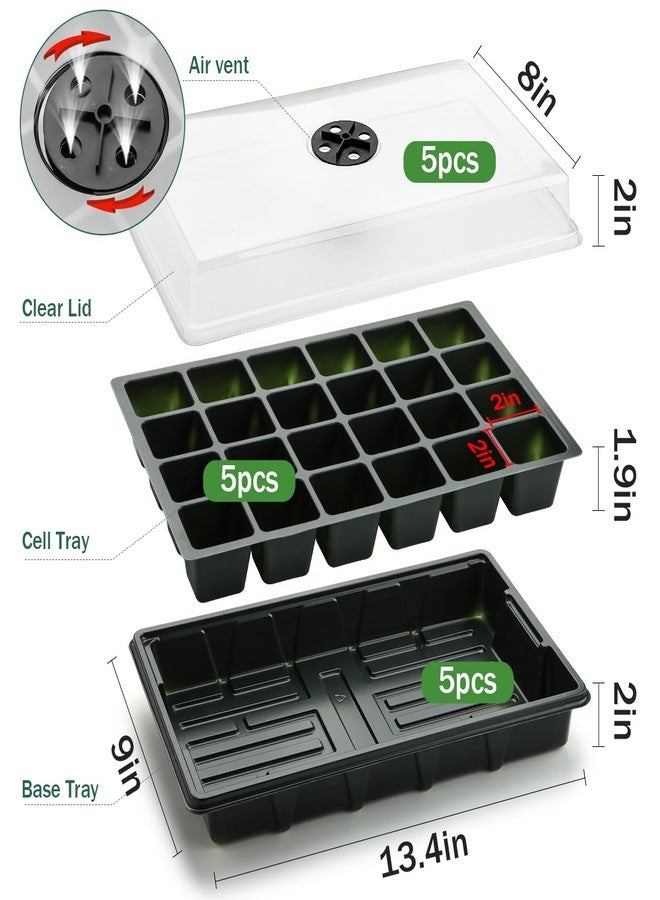 RooTrimmer Seed Starter Tray with Dome-5 Sets 24XL Cell Seedling Trays(Total 120 Cells), Plant Germination Tray with Humidity Vented Dome and Base, Mini Propagator Plant Greenhouse for Seed Growing - Image 4