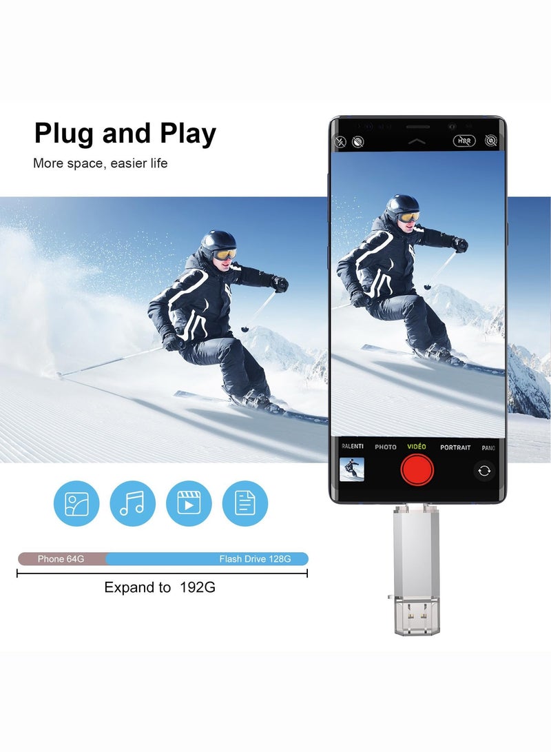 محرك أقراص فلاش USB C سعة 64 جيجابايت، 2 في 1 USB 3.0 Type C Dual OTG محرك أقراص معدني للإبهام مع سلسلة مفاتيح مناسب للهواتف الذكية USB-C وأجهزة MacBook وأجهزة الكمبيوتر والأجهزة اللوحية (فضي) - Image 4