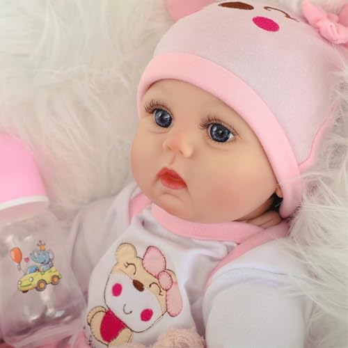 Kdudgso Reborn Baby Dolls Girl 22 Inch Realistic Silicone Baby Doll Real Life Bebe Dolls Lifelike Handmade Soft Vinyl Cloth Body with Feeding Kit Toys Gifts for Kids 3 Lucia - Image 5