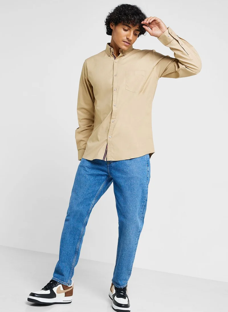 سفنتي فايف Cotton-Elastane Casual Single Pocket Shirt