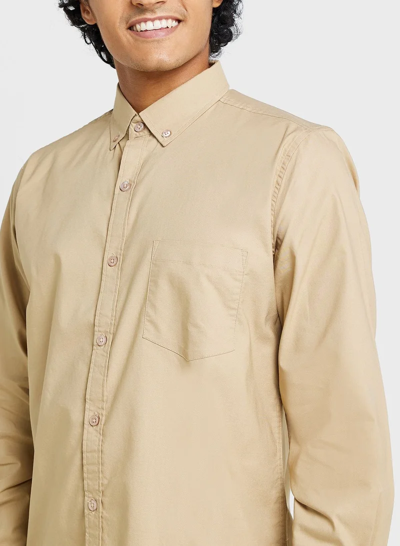 سفنتي فايف Cotton-Elastane Casual Single Pocket Shirt