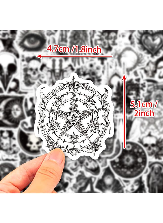Bluejw 50 Pieces Creative Retro Black And White Gothic Style Stickers Waterproof Skull Punk Style Luggage Graffiti Decorative Stickers - Image 3