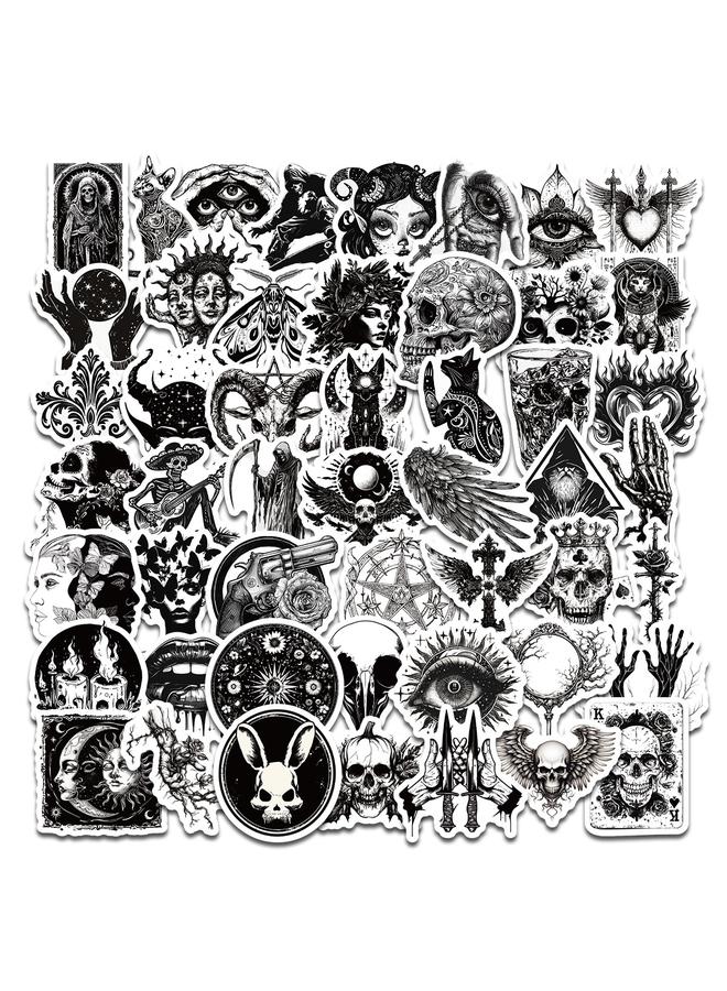 Bluejw 50 Pieces Creative Retro Black And White Gothic Style Stickers Waterproof Skull Punk Style Luggage Graffiti Decorative Stickers - Image 2