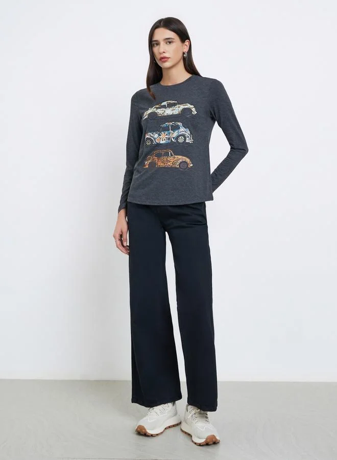 Take Two Take Two Grey Vintage Car Graphic Print T-Shirt