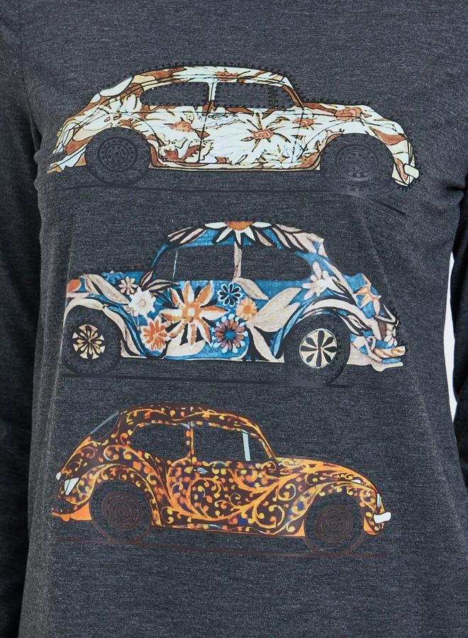 Take Two Grey Vintage Car Graphic Print T-Shirt - Image 3