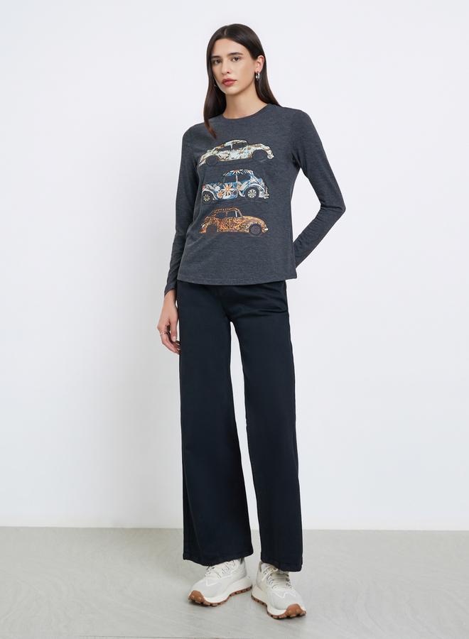 Take Two Grey Vintage Car Graphic Print T-Shirt - Image 2