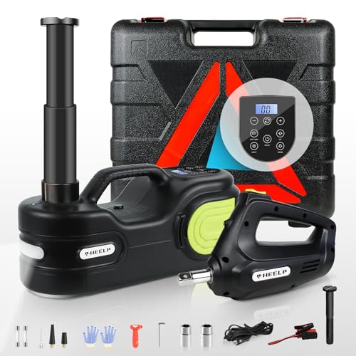 E-HEELP طقم جاك كهربائي E-HEELP للسيارات 5 طن 12 فولت مع مضخة هواء مزدوجة الأسطوانة وشاشة تعمل باللمس LCD ومفتاح تأثير لرفع السيارات المحمولة لتغيير الإطارات وحالات الطوارئ على جانب الطريق - Image 1