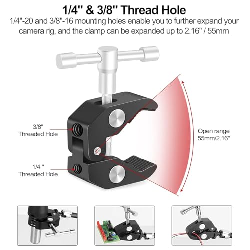 YUGAM Magic Articulating Arm, Universal 1/4" Camera Mount with Crab Clamp, Adjustable Multi-Angle Positioning, Black (21" Magic Arm with Crab Holder) - Image 5