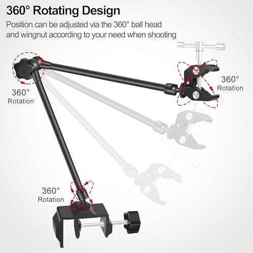 YUGAM Magic Articulating Arm, Universal 1/4" Camera Mount with Crab Clamp, Adjustable Multi-Angle Positioning, Black (21" Magic Arm with Crab Holder) - Image 4