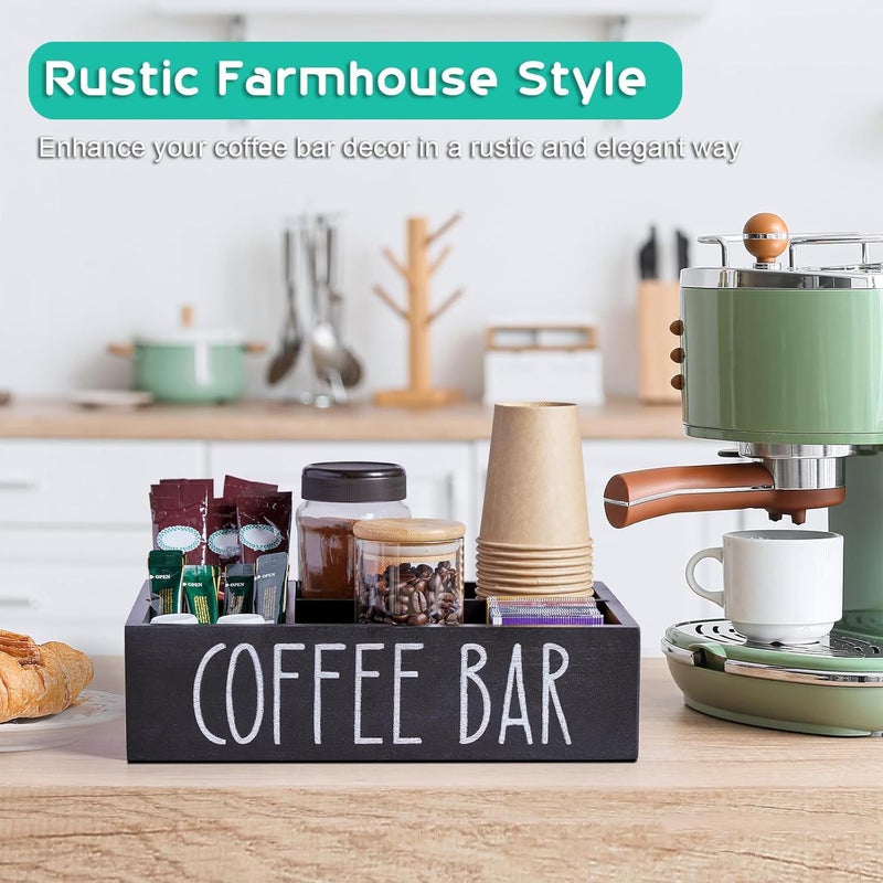 Wooden Coffee Tea Bag Storage Box Desktop Organizer with Compartments - Image 1