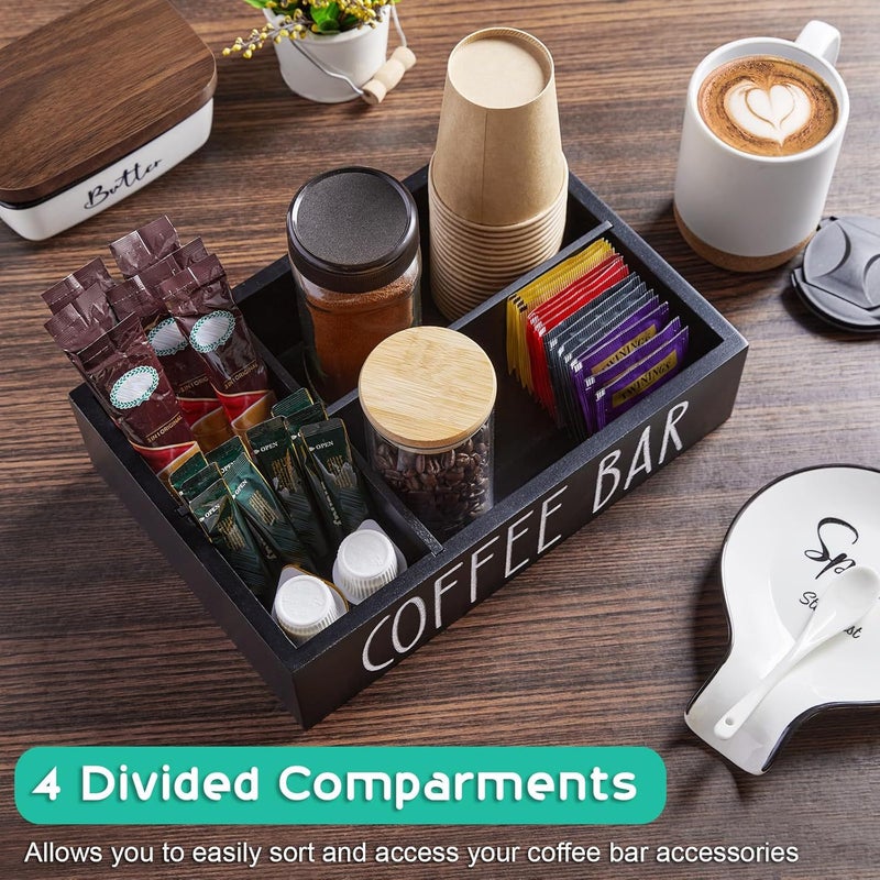 Wooden Coffee Tea Bag Storage Box Desktop Organizer with Compartments - Image 2