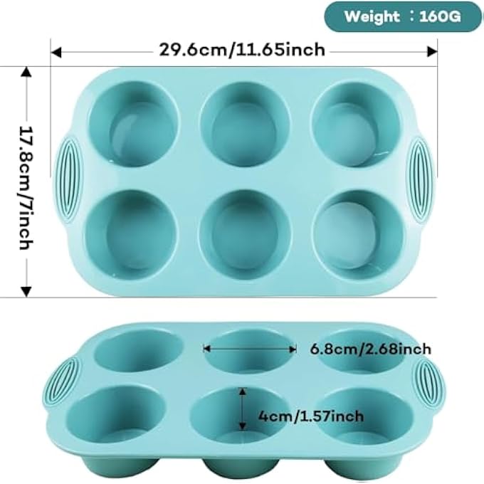 6Cavity سيليكون الكعك عموم سيليكون كب كيك عمومالغذاء الصف Bpa خالية من صينية الخبز غير اللاصقة للبراونيز الكعك هلام بودنغ ساندويتش كوكيز رماديبرتقالالطاووس الأزرق - Image 3