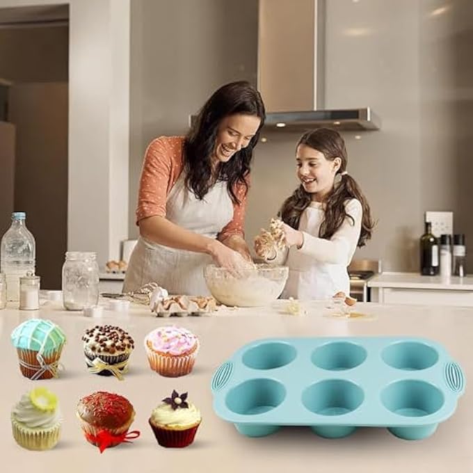 6Cavity سيليكون الكعك عموم سيليكون كب كيك عمومالغذاء الصف Bpa خالية من صينية الخبز غير اللاصقة للبراونيز الكعك هلام بودنغ ساندويتش كوكيز رماديبرتقالالطاووس الأزرق - Image 2