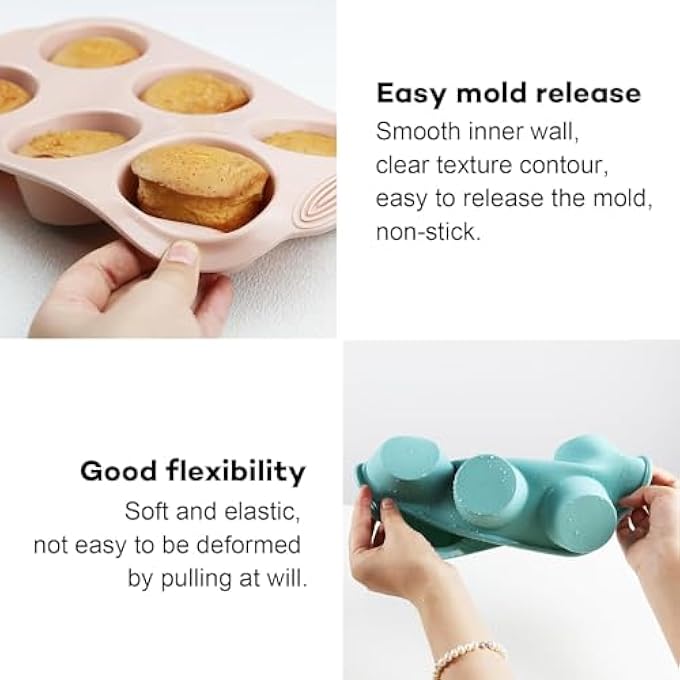 6Cavity سيليكون الكعك عموم سيليكون كب كيك عمومالغذاء الصف Bpa خالية من صينية الخبز غير اللاصقة للبراونيز الكعك هلام بودنغ ساندويتش كوكيز رماديبرتقالالطاووس الأزرق - Image 4