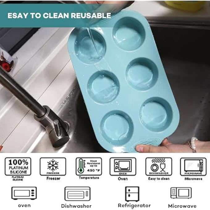 6Cavity سيليكون الكعك عموم سيليكون كب كيك عمومالغذاء الصف Bpa خالية من صينية الخبز غير اللاصقة للبراونيز الكعك هلام بودنغ ساندويتش كوكيز رماديبرتقالالطاووس الأزرق - Image 5