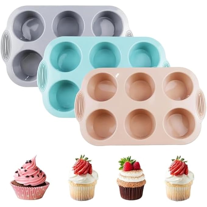 6Cavity سيليكون الكعك عموم سيليكون كب كيك عمومالغذاء الصف Bpa خالية من صينية الخبز غير اللاصقة للبراونيز الكعك هلام بودنغ ساندويتش كوكيز رماديبرتقالالطاووس الأزرق - Image 1