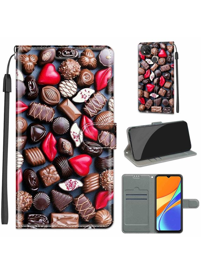 Case Cover For Xiaomi Redmi 9C Voltage Coloured Drawing Magnetic Clasp Horizontal Flip PU Leather Case with Holder & Card Slots C06 Red Lip Chocolate