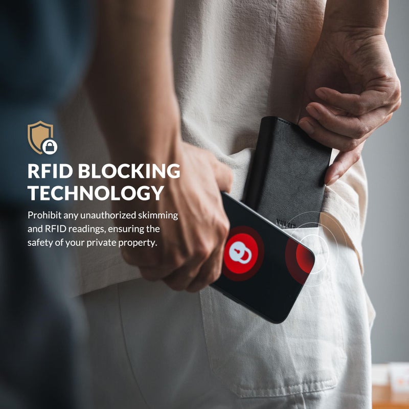 VULKIT محفظة حامل بطاقات VULKIT مع جيب عملات وإغلاق مغناطيسي وبطاقات قابلة للظهور مع نافذة هوية محفظة جلدية للنقود وبطاقات الائتمان، سوداء - Image 5