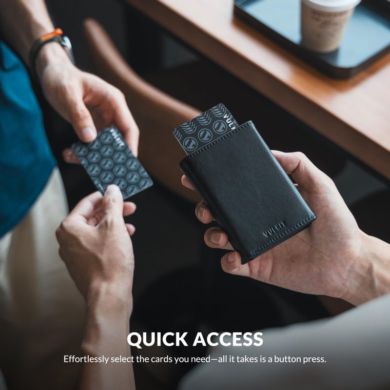 VULKIT محفظة حامل بطاقات VULKIT مع جيب عملات وإغلاق مغناطيسي وبطاقات قابلة للظهور مع نافذة هوية محفظة جلدية للنقود وبطاقات الائتمان، سوداء - Image 3