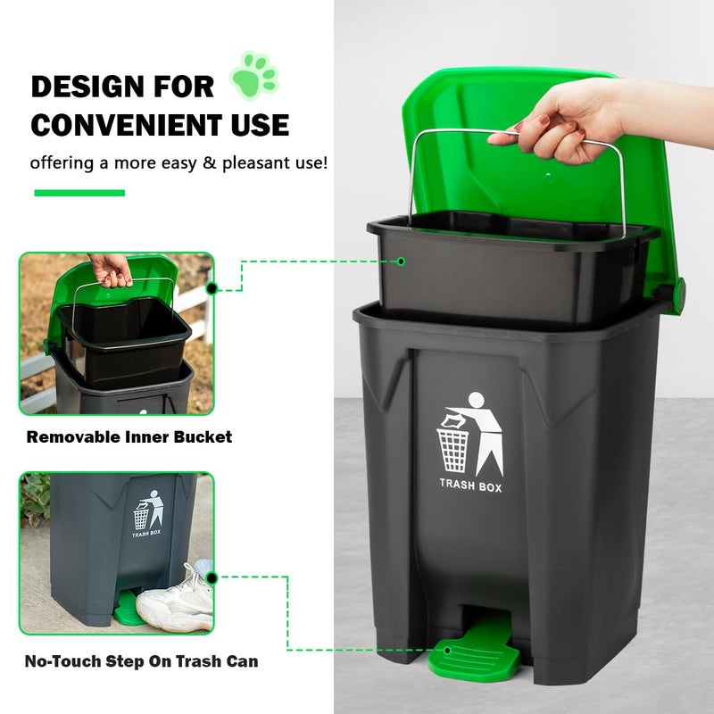 MXF Pooper Scooper Set - 28" Dog Pooper Scooper & Long Handle Stainless Metal Tray&Rake, 15 Litre Step Dog Poop Trash Can w/Removable Inner Bucket, 20 Waste Bags for Outdoors - Image 4