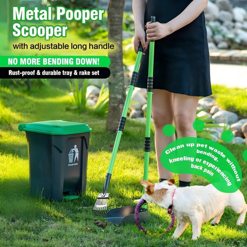 MXF Pooper Scooper Set - 28" Dog Pooper Scooper & Long Handle Stainless Metal Tray&Rake, 15 Litre Step Dog Poop Trash Can w/Removable Inner Bucket, 20 Waste Bags for Outdoors - Image 5