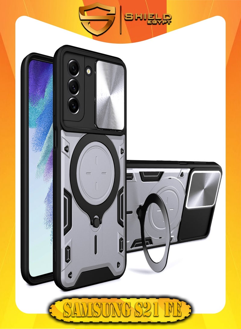 SHIELD EGYPT SHIELD EGYPT For Samsung Galaxy S21 FE 5G Armored Camera Shield Cover Camera Lend Protection, Built-in 360° (Silver) 