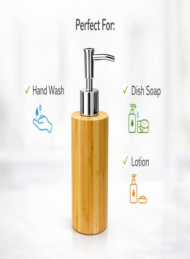 TeraaBliss Bamboo Soap Dispenser (Round & Square Design) with Stainless Steel Pump | Eco-Friendly Refillable Liquid Soap Dispenser for Bathroom & Kitchen | Durable Lotion Dispenser (Round Dispenser) - Image 4